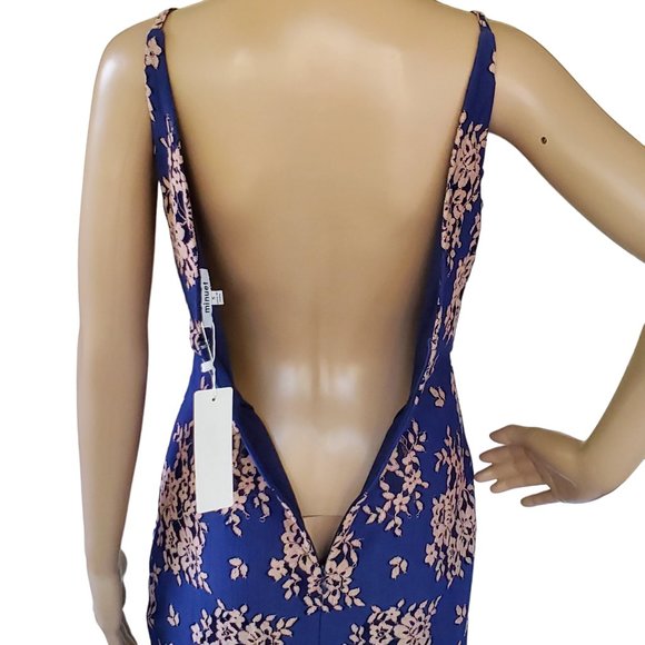 Minuet Fitted Bodycon Dress Women's S Blue V Neck Spaghetti Strap Lined Zipper - Picture 8 of 15